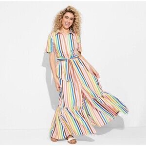 Target Pride Adult Striped Rainbow Short Sleeve Maxi Shirtdress